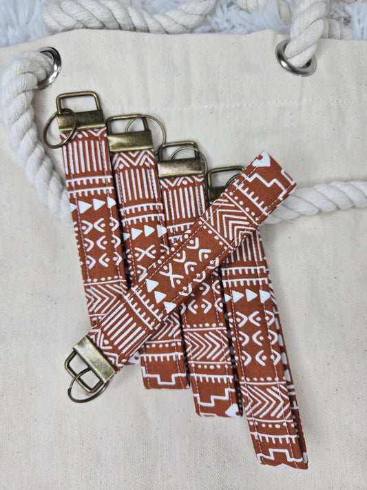 Brown Print Keychain Wristlet/Lanyard