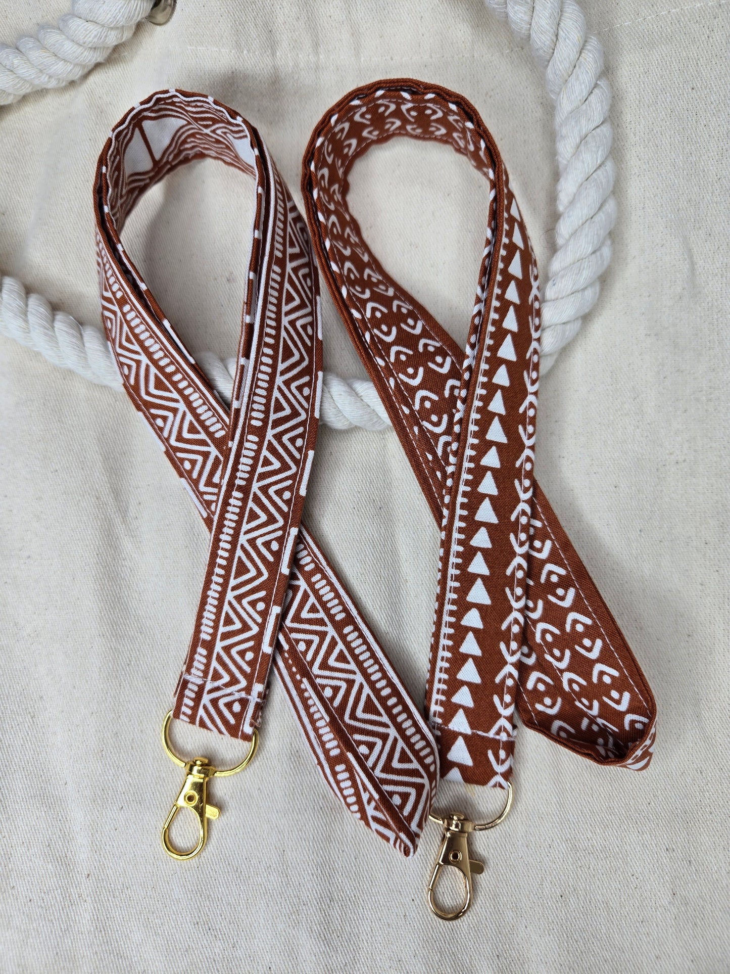 Brown Print Keychain Wristlet/Lanyard