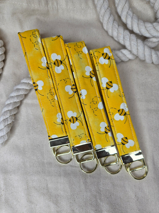 Bumble Bee Fabric Keychain Wristlet/Lanyard