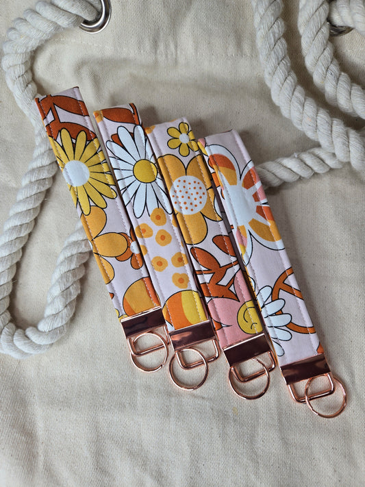 Retro Fabric Keychain Wristlet/Lanyard