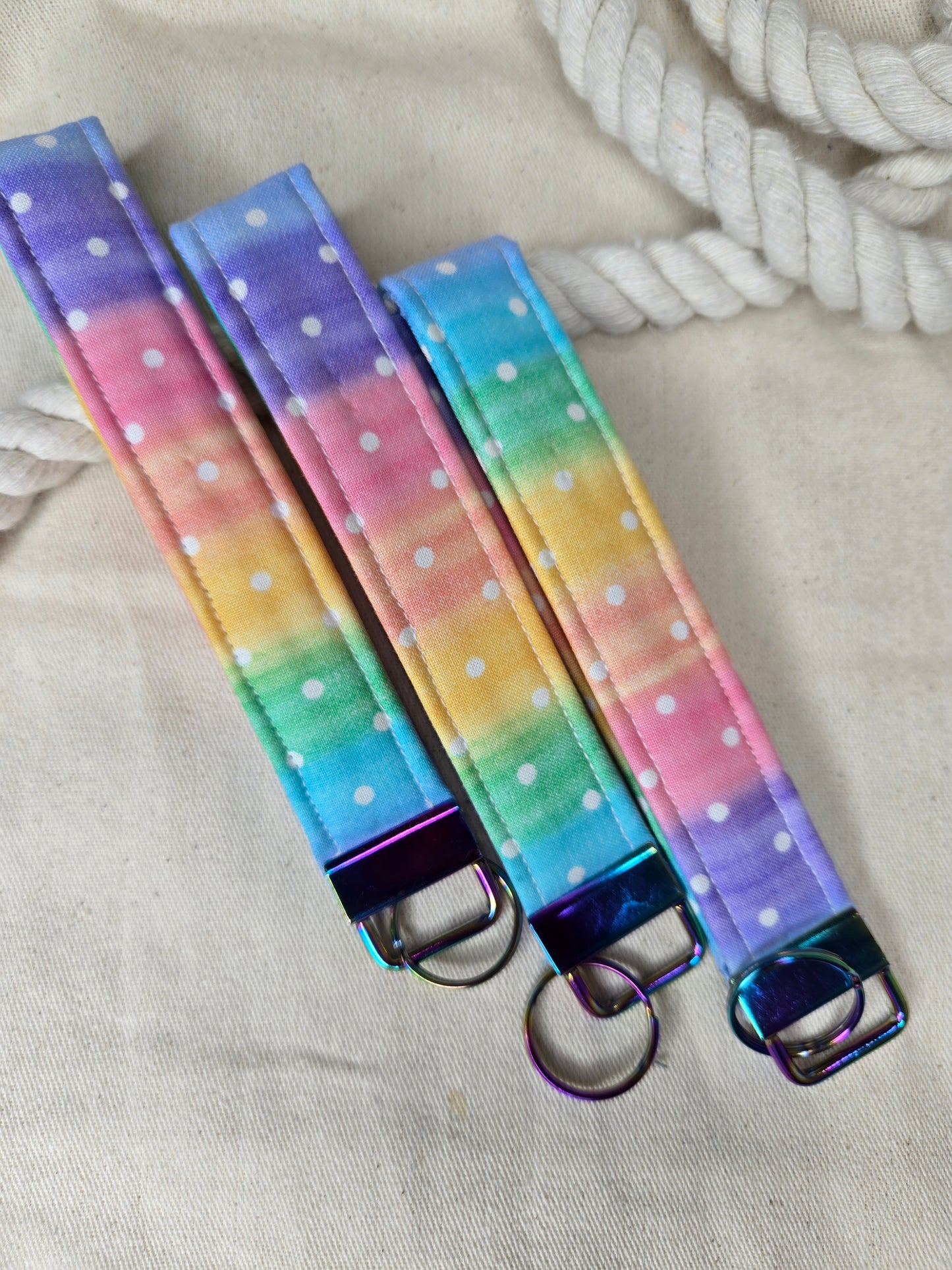 Pastel Rainbow Fabric Keychain Wristlet/Lanyard