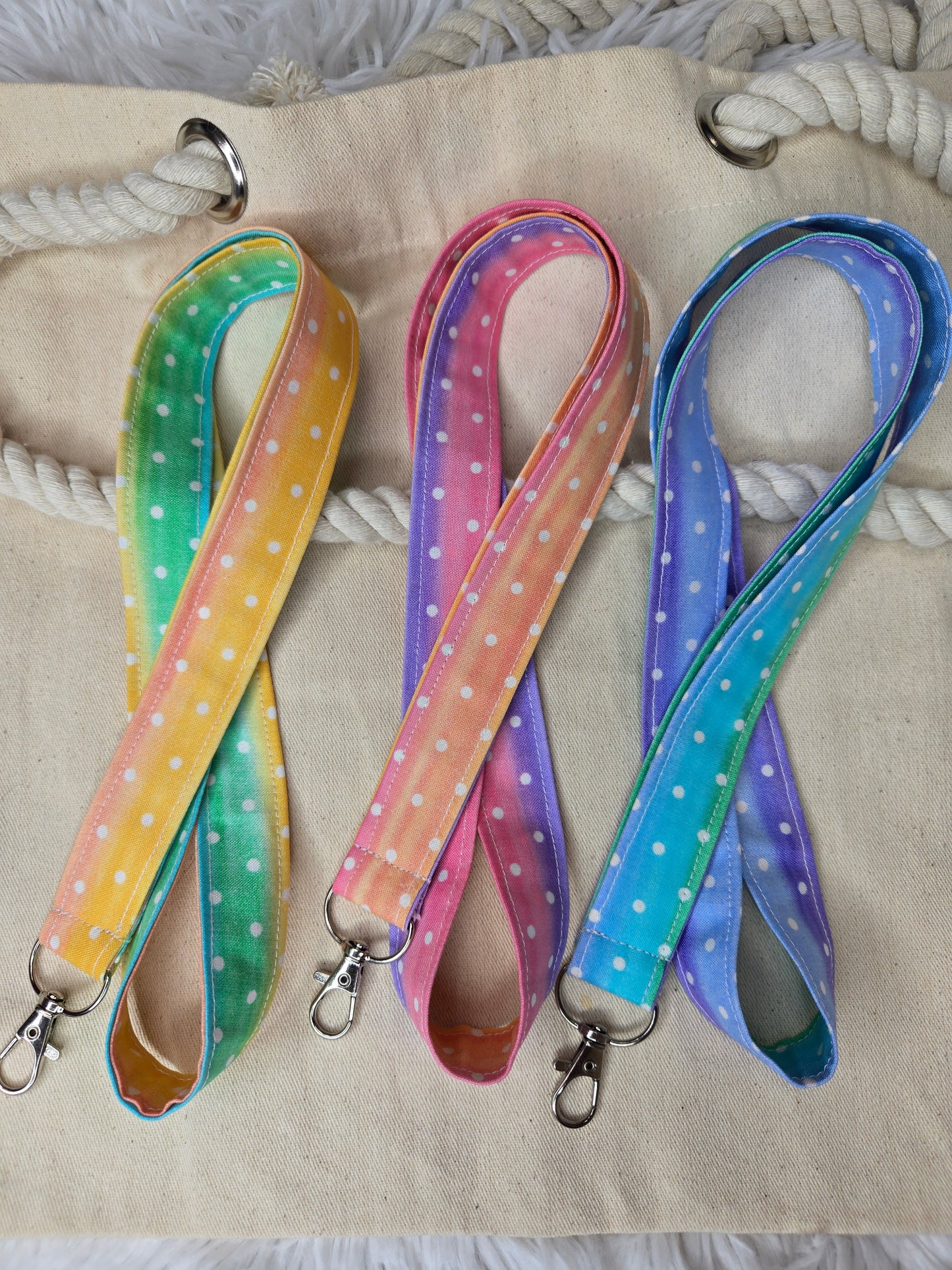 Pastel Rainbow Fabric Keychain Wristlet/Lanyard