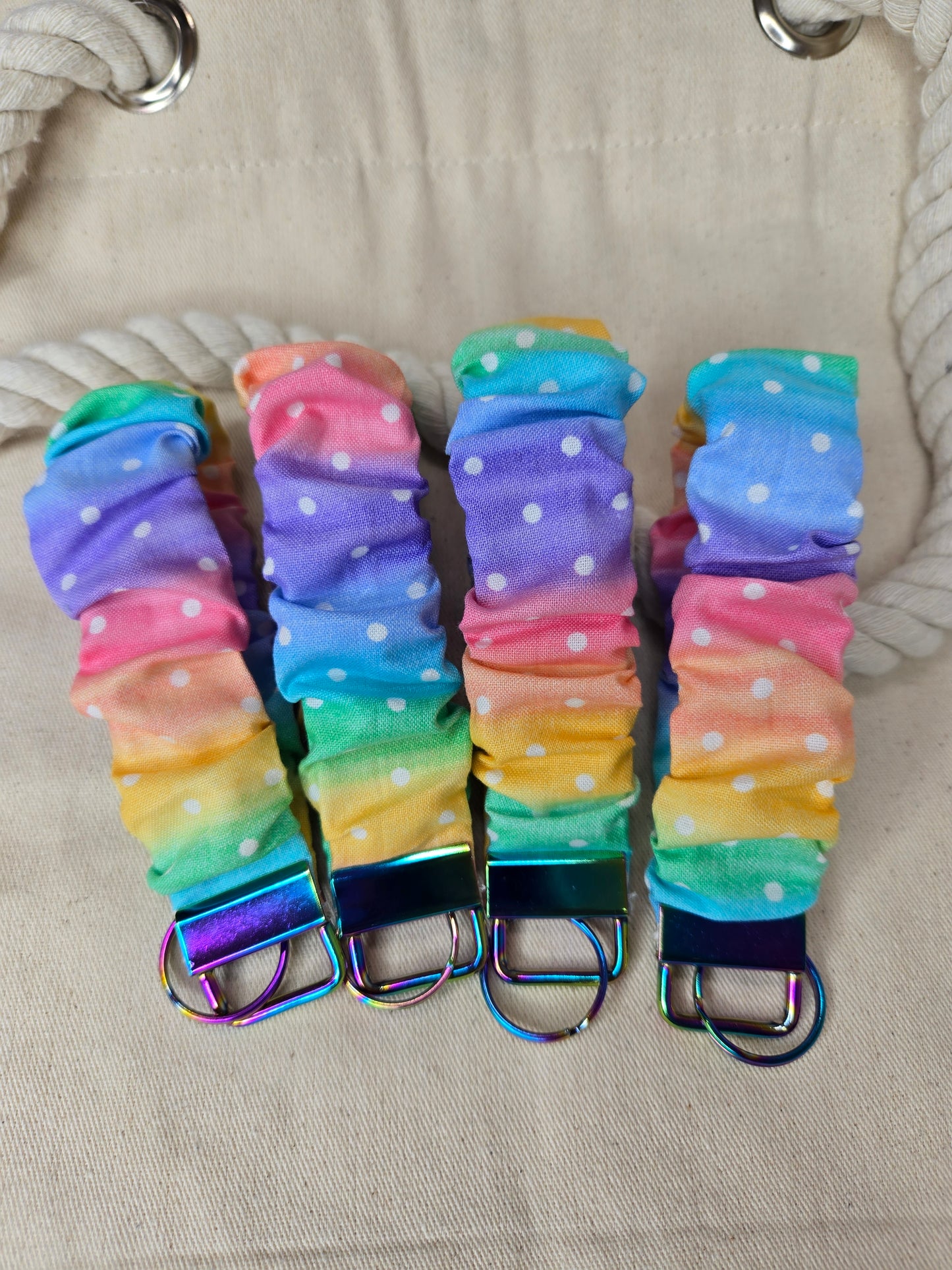 Pastel Rainbow Fabric Keychain Wristlet/Lanyard
